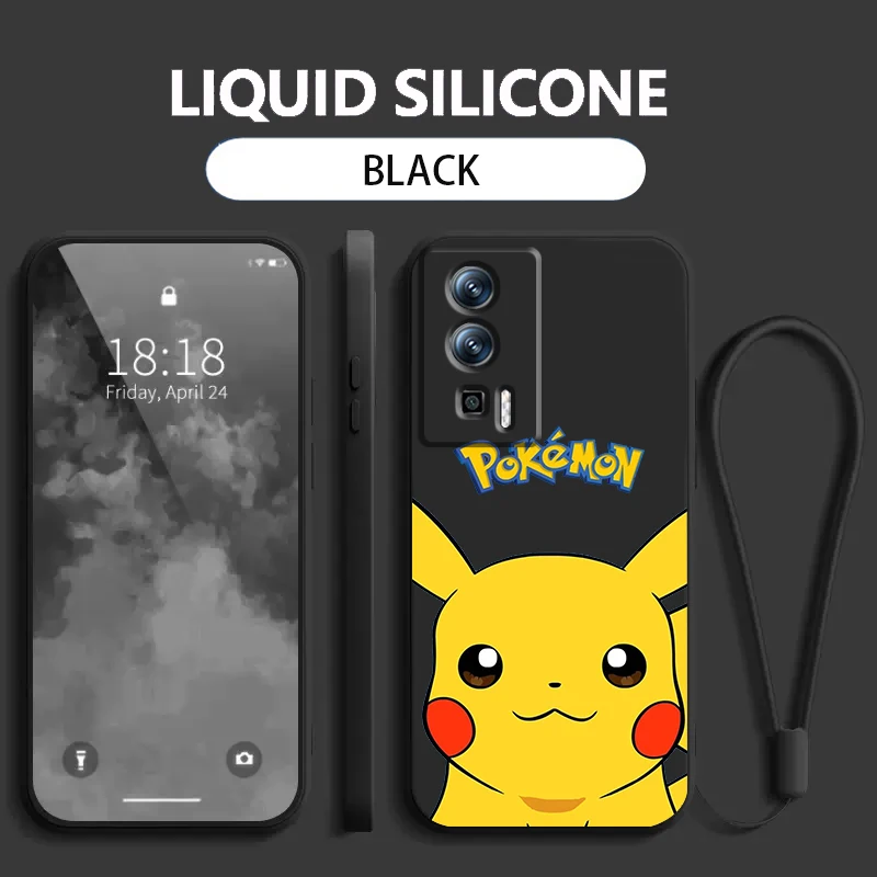 Niedlicher Cartoon p-pikachus p-pokemones flüssiges linkes Seil für xiaomi redmi 13c 12 12c k60 a1 k50 11 k40 10c 10 9a 9at 9t 9c 5g funda