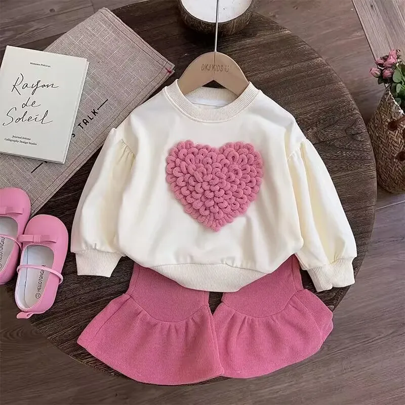 Conjunto de 2 peças de camisola para meninas, blusa e calça infantil, primavera e outono, 2023, novo