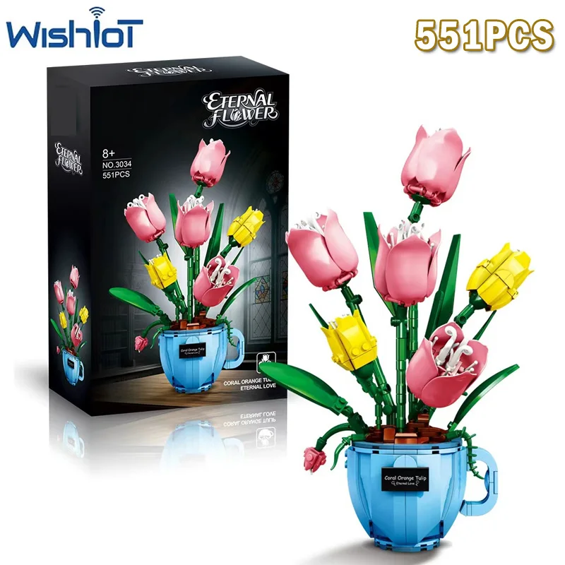 

Coffee Cup Design Potted Tulip Model Building Blocks Creative Plants 3034 Ornament Flower Assembly MOC Small Bricks Toys Gifts