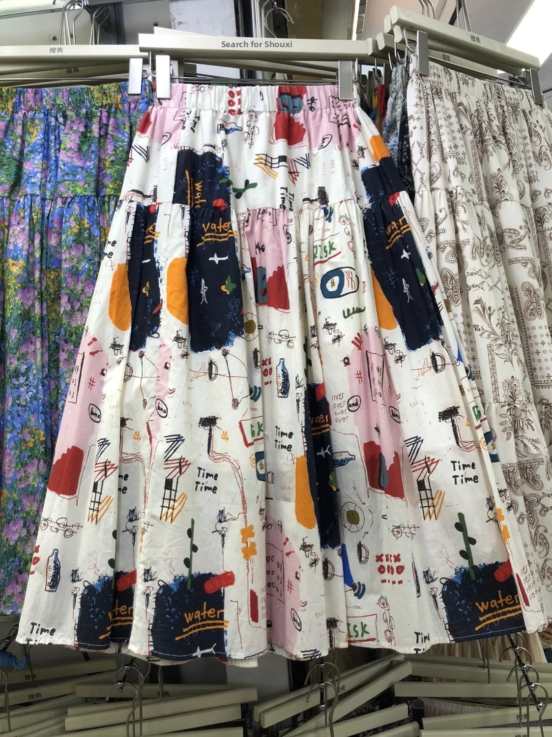 Casual Floral Print Midi Skirt Women's A-Line Half-length Summer Outfit Travel Wear Comfortable Cotton Blend High Waist