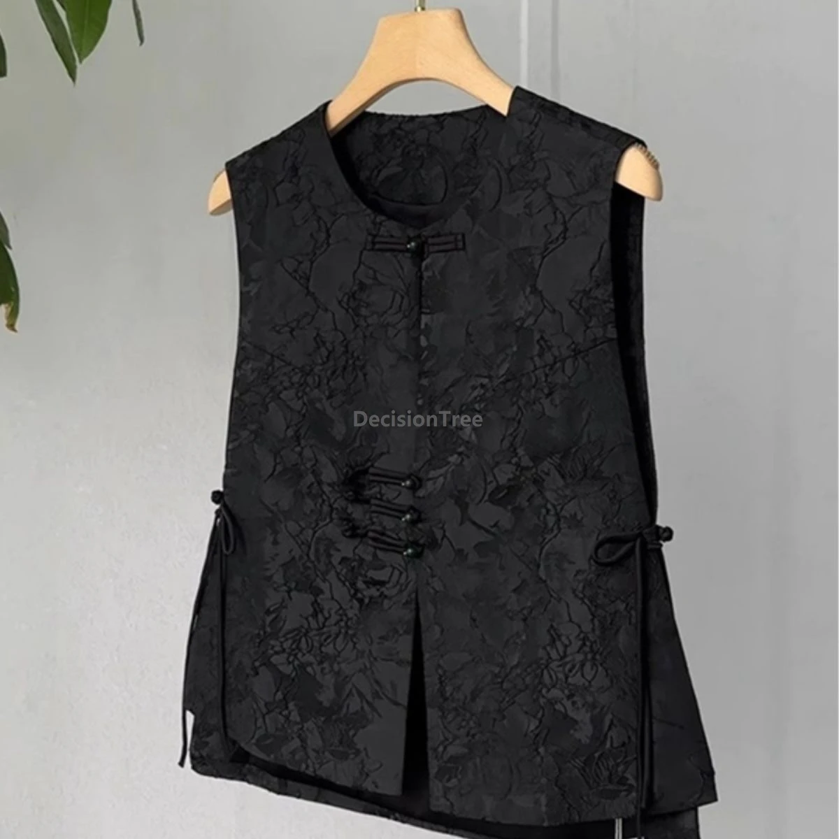 

2025 trendy asymmetry design retro jacquard vest chinese style autumn new sleeveless singlet vintage disc buckle waistcoat