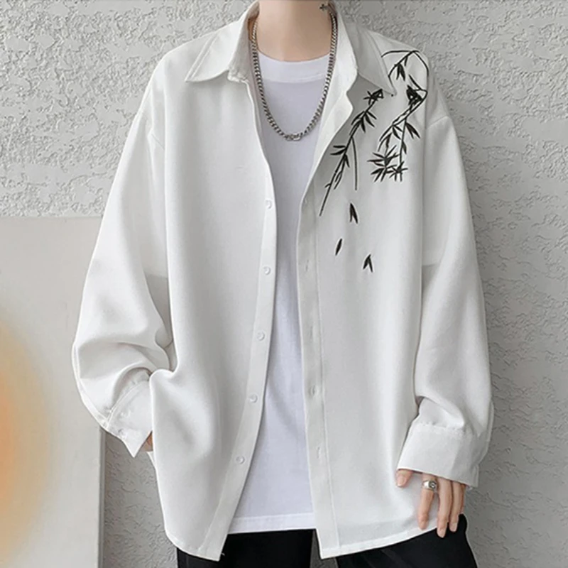 New Chinese Style Shirts Men Embroidery Loose Advanced Handsome High Street Simple All-match Daily Spring Autumn Popular Retro