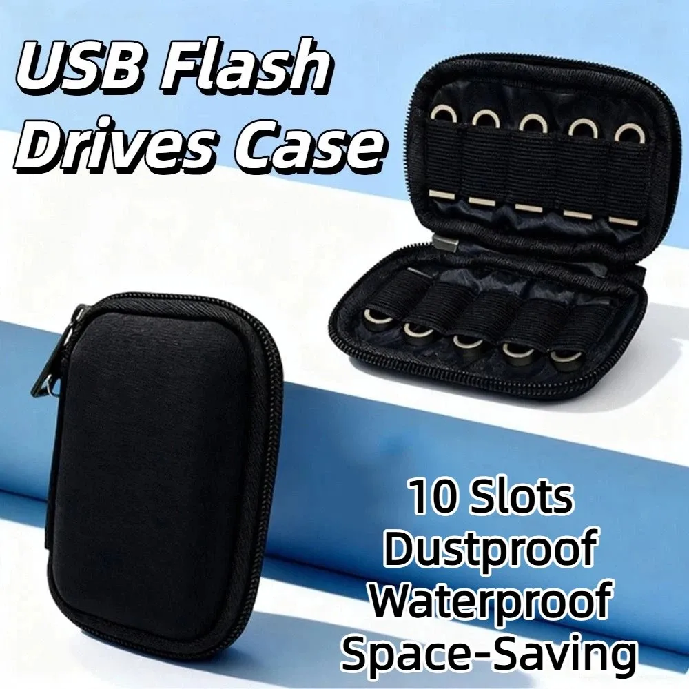 ‌10 Elastic Slots‌ Flash Drives Organizer Dustproof Waterproof USB Flash Drives Case Black Protective Flash Drive Storage Case