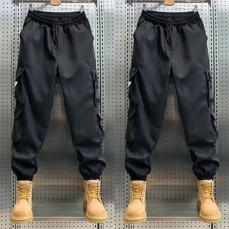 Mens 2026 Summer New Cargo Pants American Casual Multi Pocket Outdoor Joggers Durable Work Trousers Ankle Cuffed Pants
