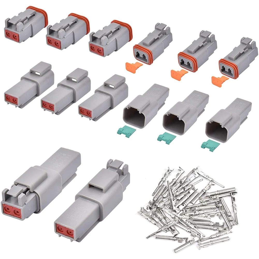 Electrical Wire Connector Plug 8 Sets 2 Pin 16-20AWG Waterproof Sealed Auto Gray Male and Female Terminal Connectors