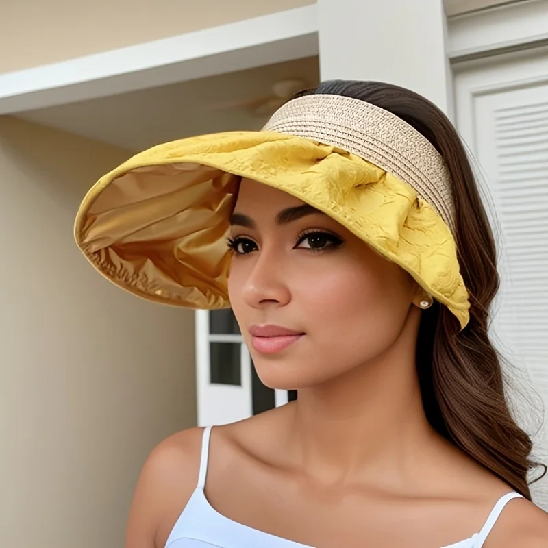 

Classic Visor Hat Summer Straw Sun Protection Visors UV Protection Foldable Beach Cap Sun Visor Hats for Women Sunshade Hats