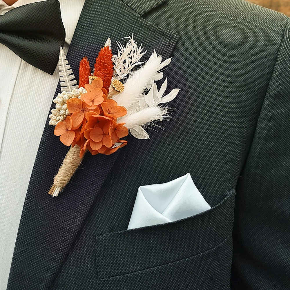 Pampas Grass Fall Mni Bouquets Dried Flower Boutonniere Men's Boho Wedding Flower,Rustic Groom Best Man Anniversary Decoration