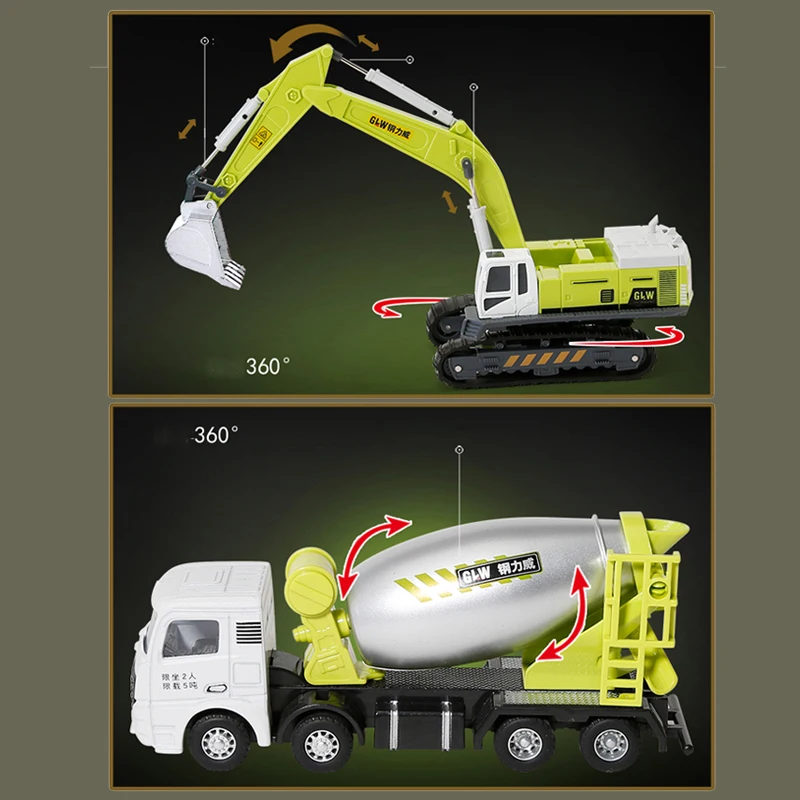 1:55 8 estilos verde claro Diecast simulación ingeniería vehículo excavadora volquete camión grúa aleación juguetes para niños