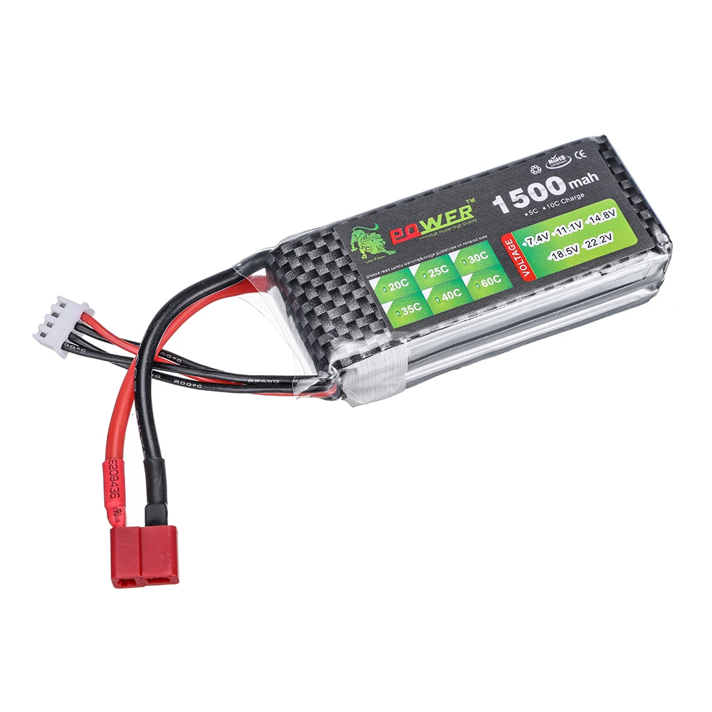 Batería LIPO 3s de 11,1 V, 1500MAH, 1800mah, 40C, para Dron RC, helicóptero, coche, FPV, piezas de barco con enchufe T JST XT30 XT60