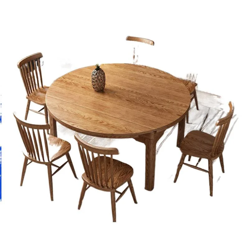 

Retractable, dining table and chairs, combination, Nordic, round, small apartment, household, retractable