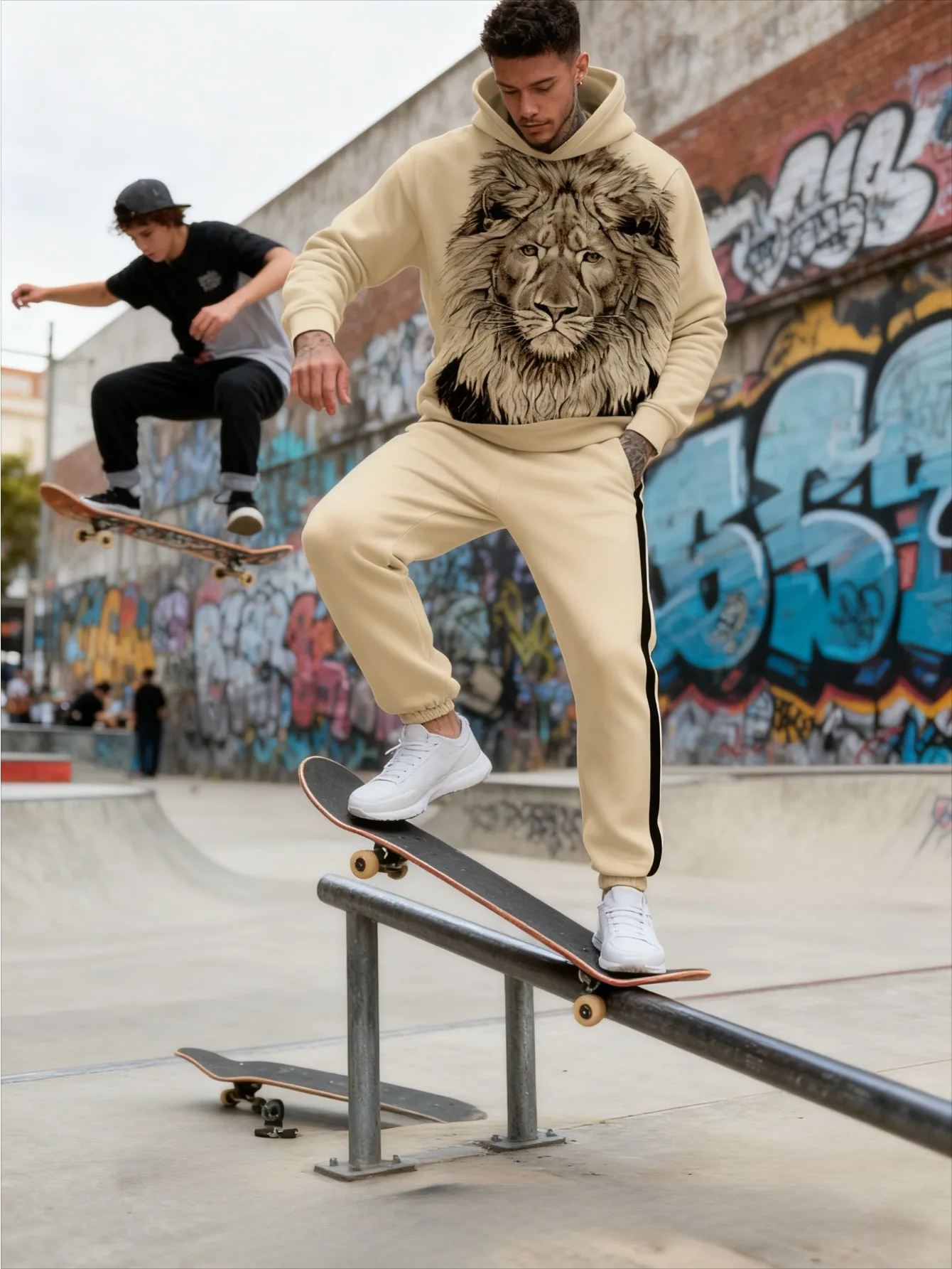 طقم بغطاء للرأس عصري مطبوع رقميًا للرجال مكون من قطعتين #1