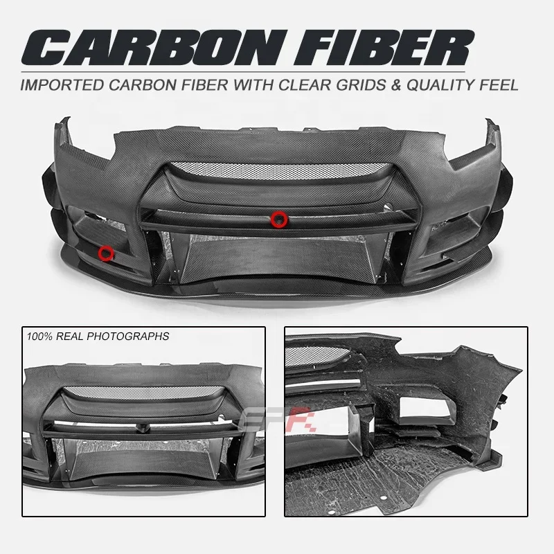 Durable Double Side Dry Carbon Front Bumper with front lip&4 pcs canard for NISSAN R35 GTR MY17 TR2 Type 2008-2017
