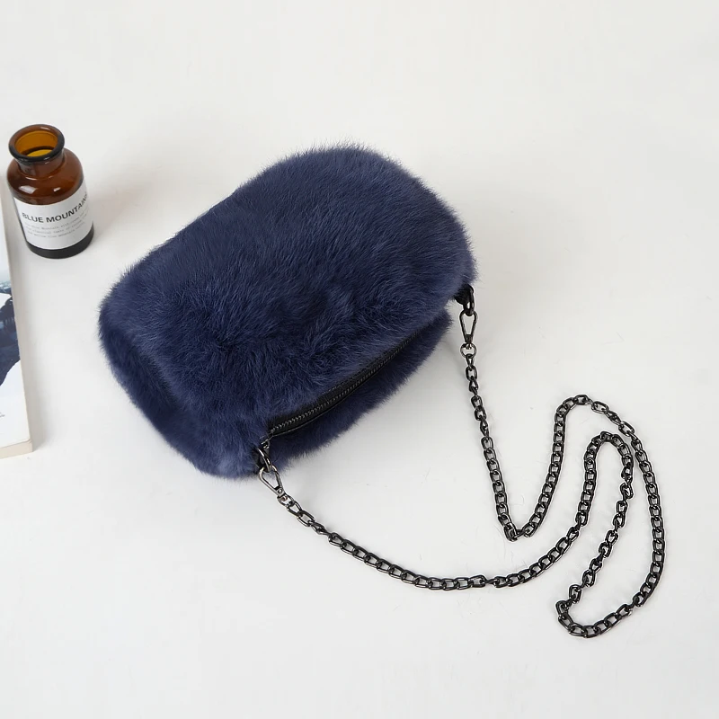 

New Real Rabbit Fur Bag Women Winter Luxury Furry Handbag Ladies Crossbody Single Shoulder Bag Solid Color Party Hand Bag Woman