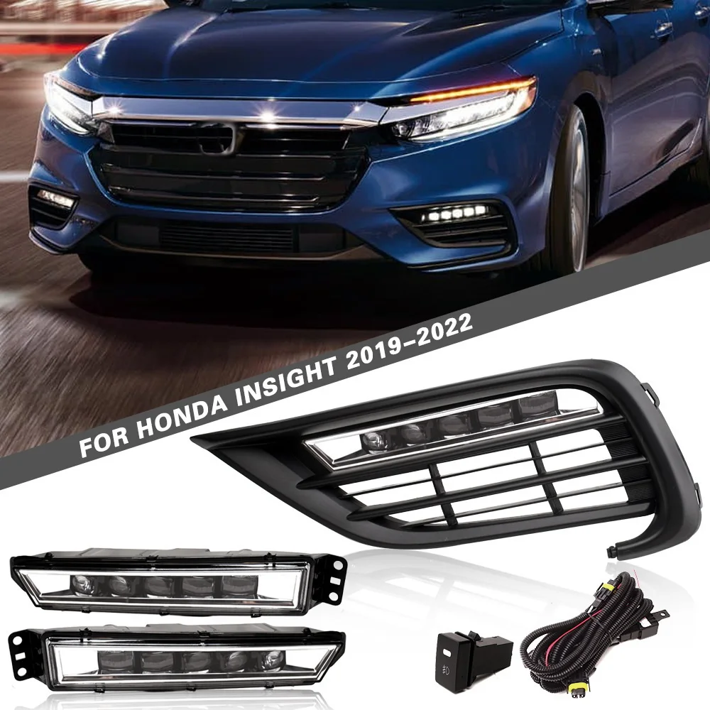 July King LED Daytime Running Lights Case for Honda Insight 2019 2020 2021 2022, 6000K LED Front Bumper DRL, 1:1 Replacement