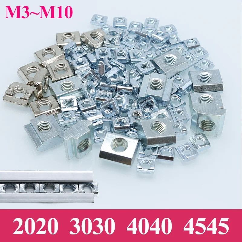 200 Slot Sliding T Nut In M3-M8 Square Nut T-Block Track Sliding Hammer Nut for Connection Aluminum Profile 3D Printer 2020 3030