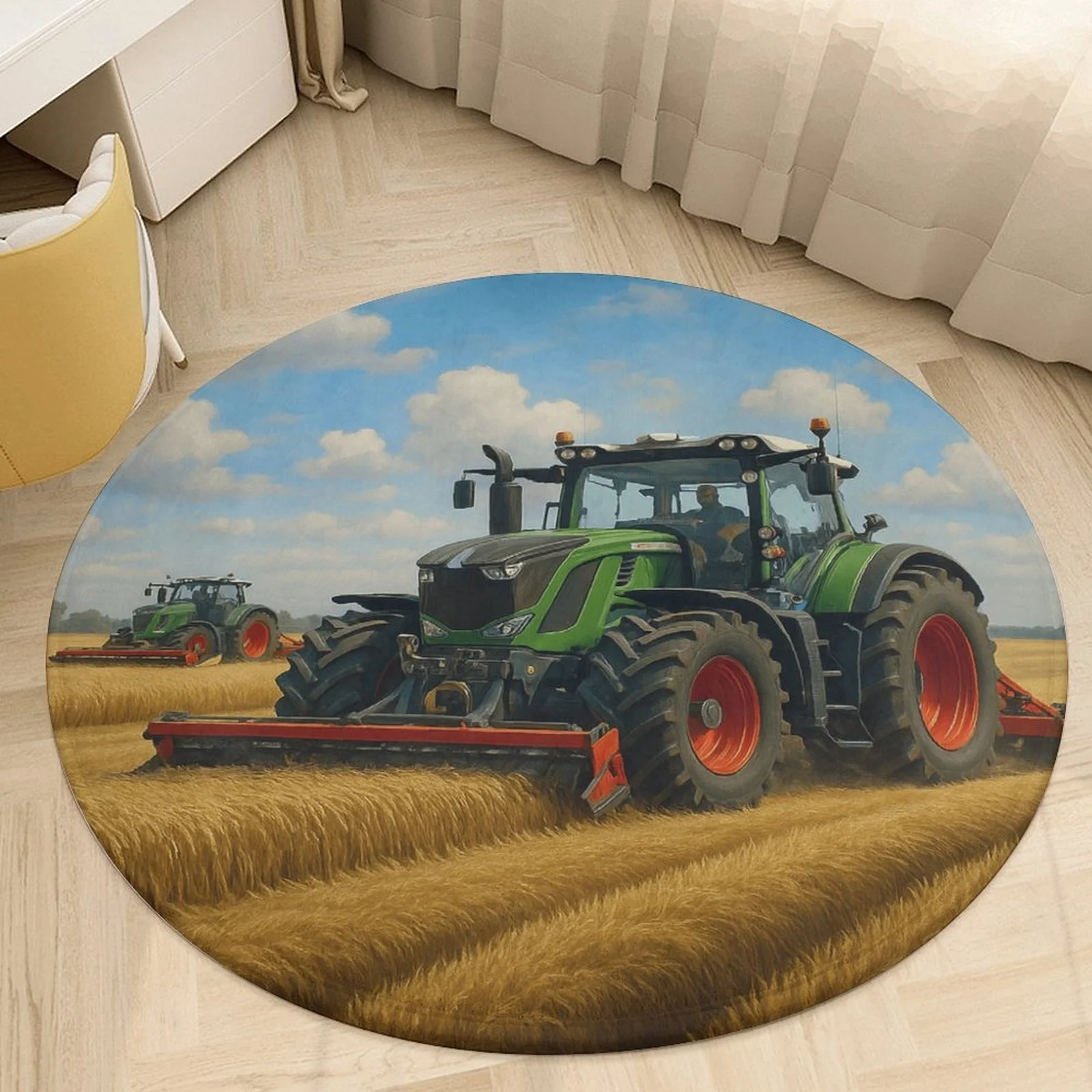 Tractor Pattern Circular Area Rug - 2D Printed Non-Slip Floor Mat for Home Office & Dorm Room Decoration, 1PC
