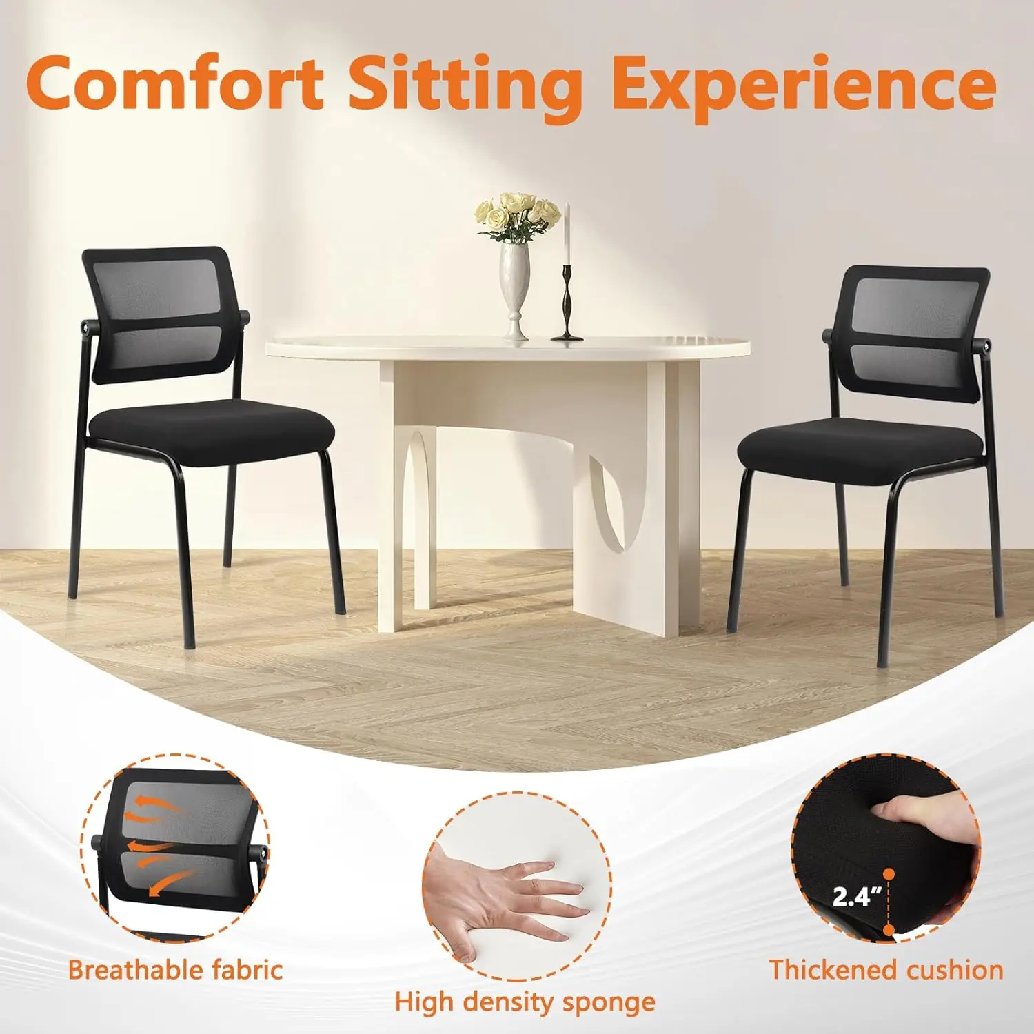 Stacking Armless Office Chair With Adjustable Backrest, Stackable Mesh Guest Reception Desk Chairs With Ergonomic Lumbar Support