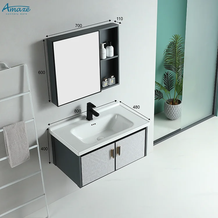 Bathroom CabinetWholesale Custom High Quality Wall Mounted Aluminum Mirror Bathroom Cabinet Vanity Sink