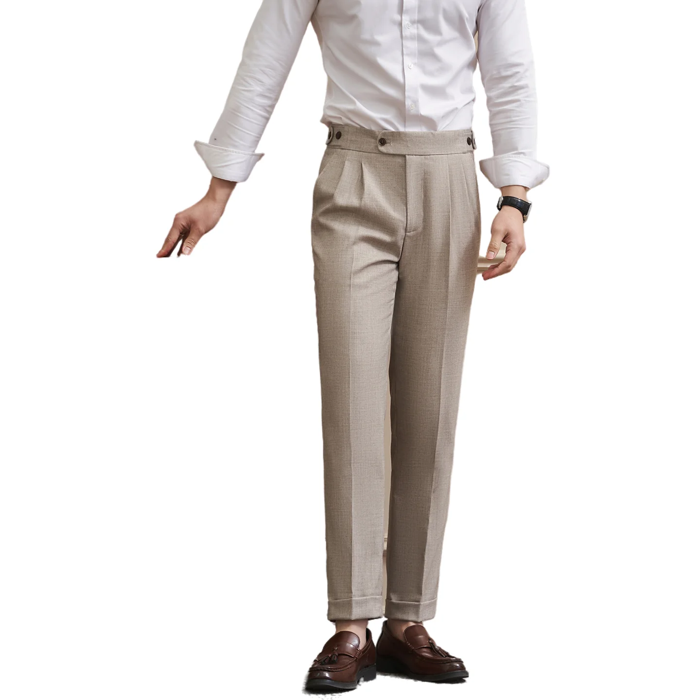 Men's Premium Slim Fit Trousers Spring Summer Fashion Trendy Naples Style Nine Points Cuffed Pants Career Business Office Party