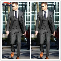 Terno de negócios masculino Slim Fit 3 peças, jaqueta, calça, colete, roupa formal, smoking de casamento, blazer masculino, design