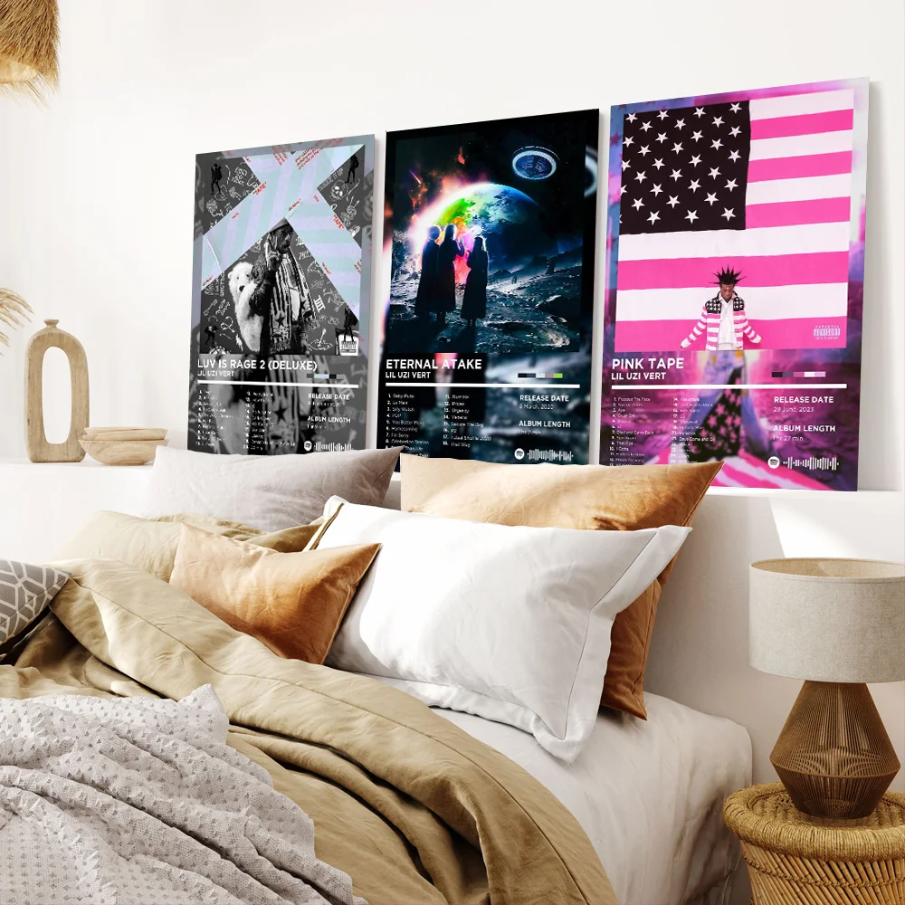 Set of 3 Framed Lil Uzi Vert Album Cover Rapper Poster Canvas Print Painting Wall Art Bedroom Studio Living Room Home Decor