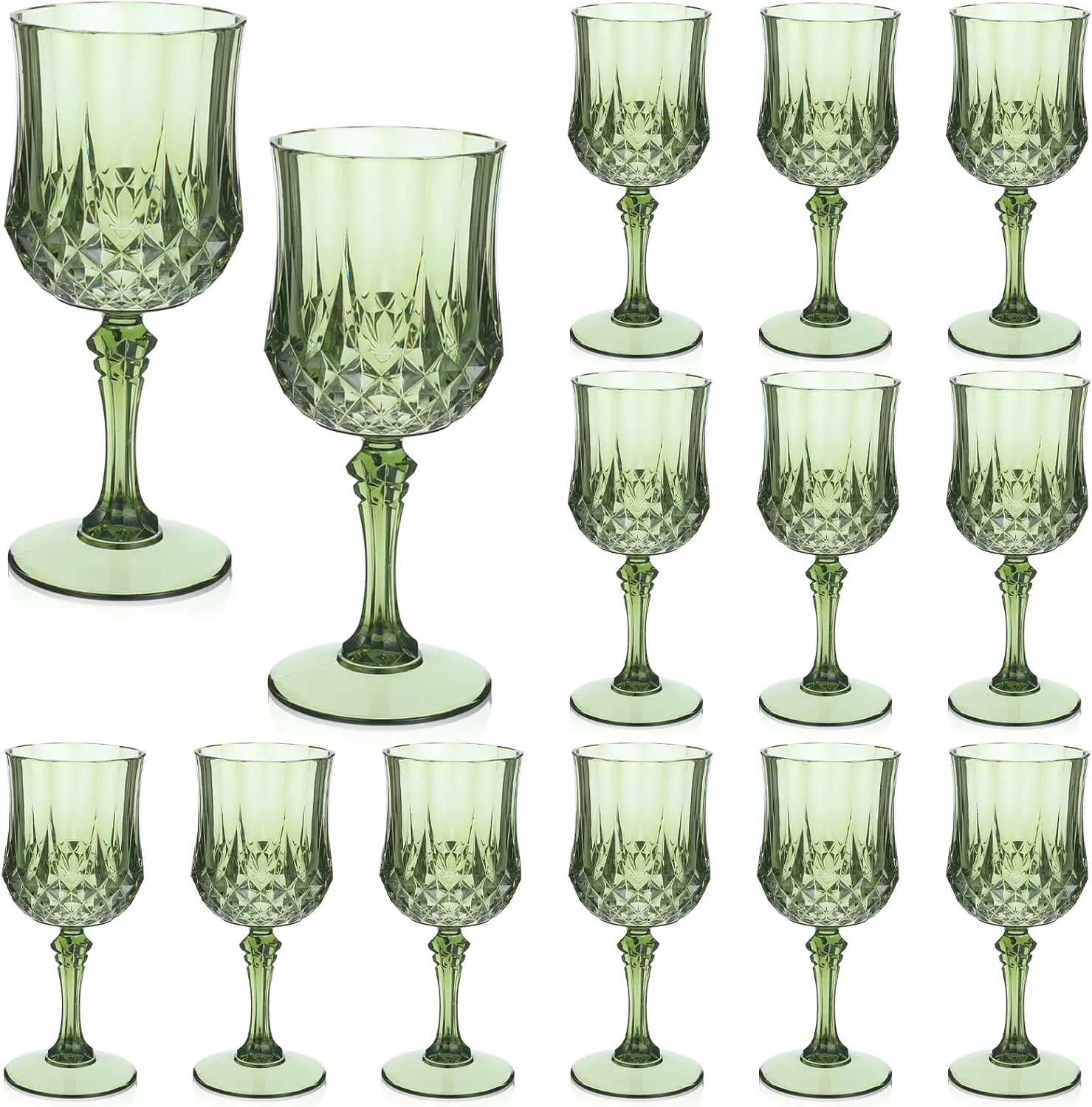 

12 Pcs 7oz Unbreakable Vintage Wine Glasses, Dark Green Crystal Drinkware for Wedding & Events