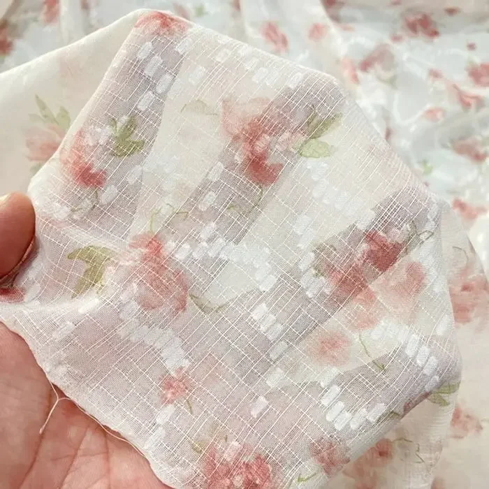 Tkanina żakardowa z bawełny woalowej w kwiaty, półprzezroczysta, lekka, wysokiej jakości materiał na spódnice, sukienki, ozdoby do włosów, odzież DIY.