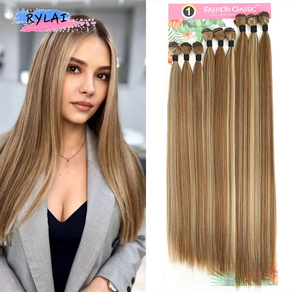 Synthetic Straight Hair Extensions Ombre Hair Bundles 20 24 28 Inches Heat Resistant Fiber Hair Weaving Long Straight Hair