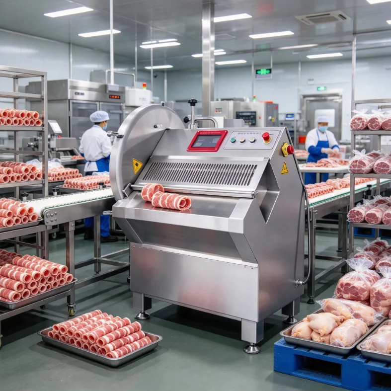 Customized Industrial Frozen Beef Slicer Machine Adjustable Cutting Thickness Large Meat Cutter With Portion Conveyor