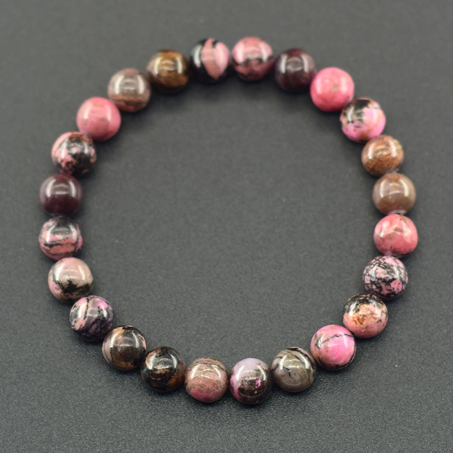 الرودونيت الطبيعي مطرز أساور الرجال النساء حجر الطاقة الخرز أساور ممتدة اليوغا التأمل العاطفة هدية لمحبي Pulsera #5