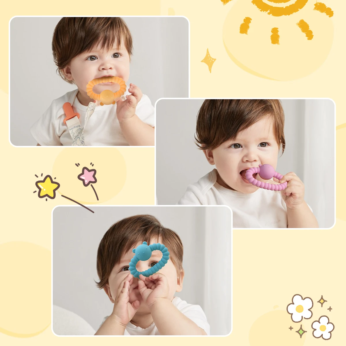 Anneau de dentition en Silicone pour enfants de 0 à 12 mois, 1 pièce, hochet, jouet de qualité alimentaire, anneau de dentition sensoriel, jouets apaisants pour tout-petits