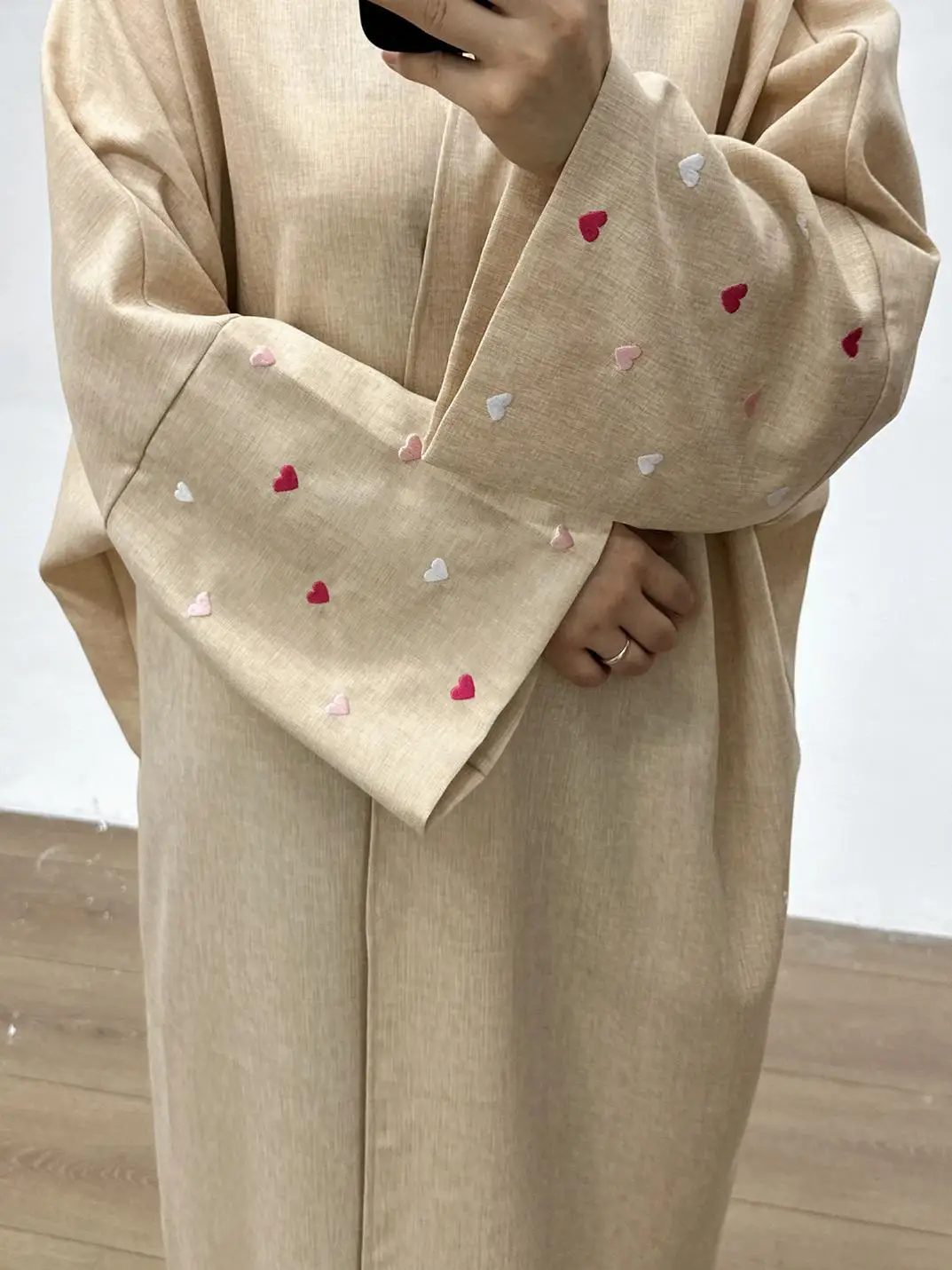 Mulheres muçulmanas bordado coração cardigan vestido longo cor sólida vestido elegante cor sólida robe abaya médio oriente turquia dubai