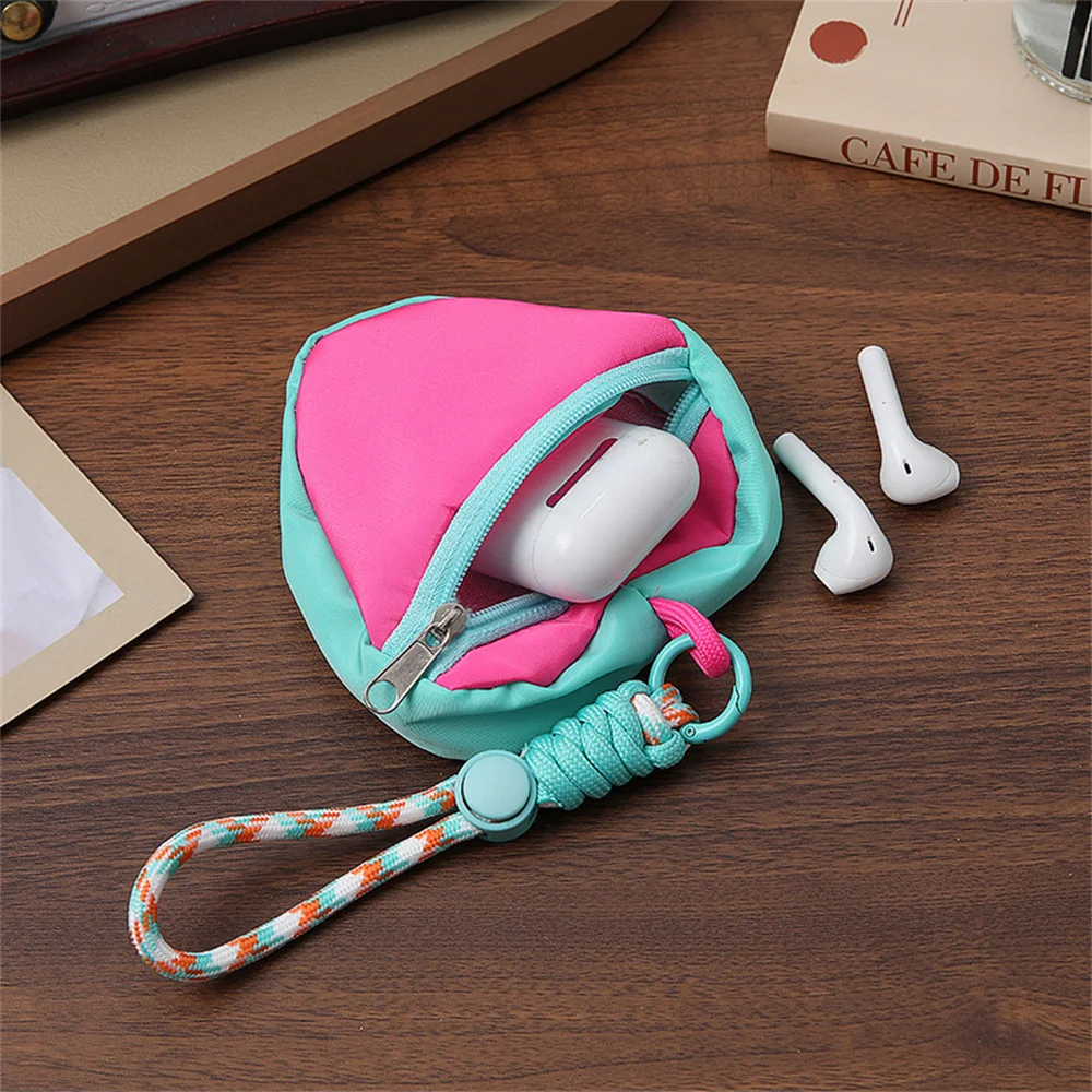 Colorful Love Heart Storage Bag Mobile Phone Lanyard Wallet Zipper Coin Purse Earphone Bag Anti Loss Key Chain Backpack Pendant