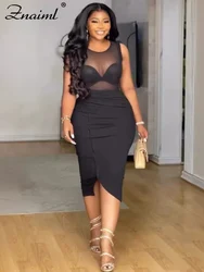 Znaiml Female Sexy Sheath Mesh See Through Dresses Black O-Neck Sleeveless Women Fashion Party Birthday Night Club Prom Vestidos