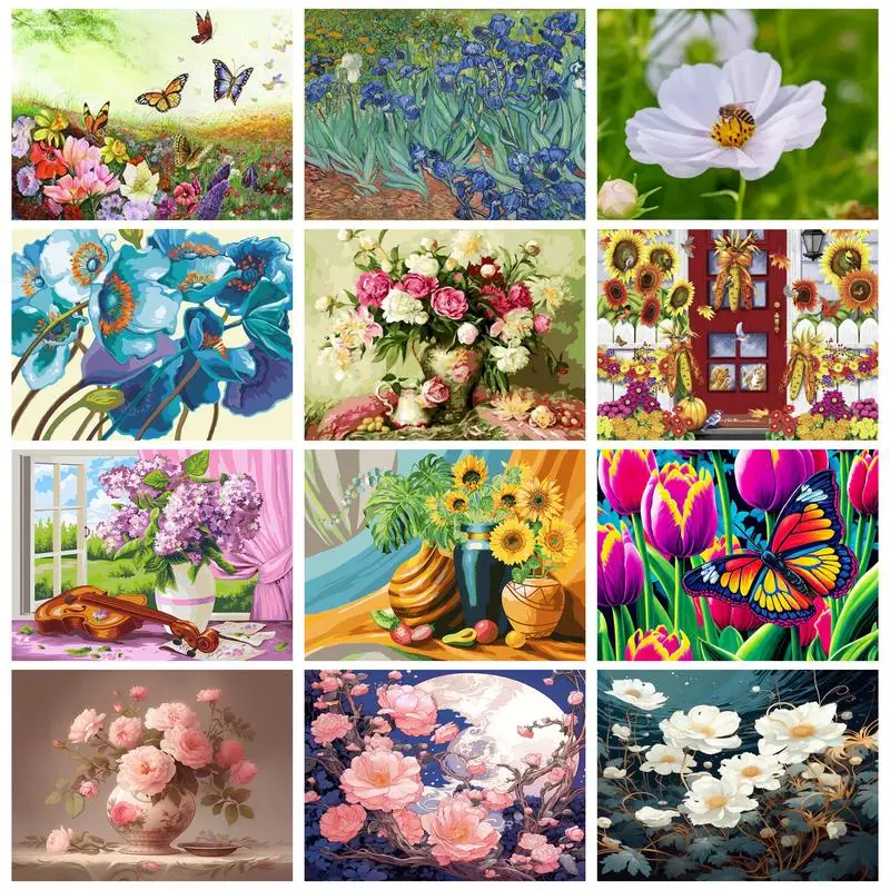 

PhotoCustom Modern Painting By Numbers For Adults Kits Frameless Picture By Numbers Flower Acrylic Paint Wall Decoration Diy Gif