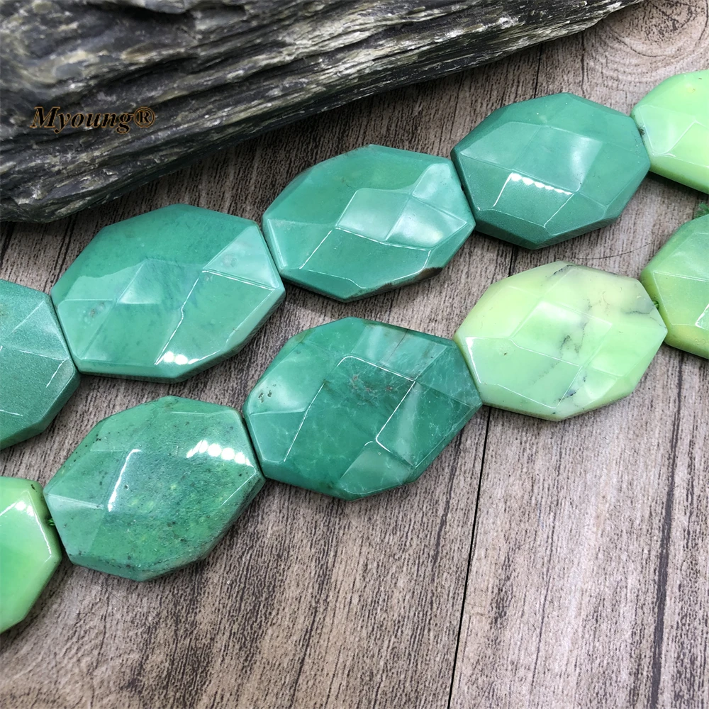 25x30mm Large Faceted Natural Apple Stone Green Grass Agates Slice Pendant Beads For DIY Jewelry Making MY220724