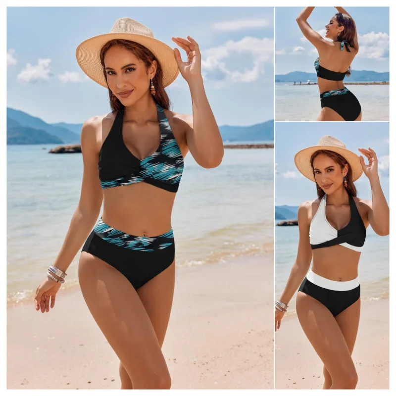 

Teen Girls' Floral Print High Waist Bikini Set - Colour Block Two Piece Swimsuit, Trendy Summer Beachwear