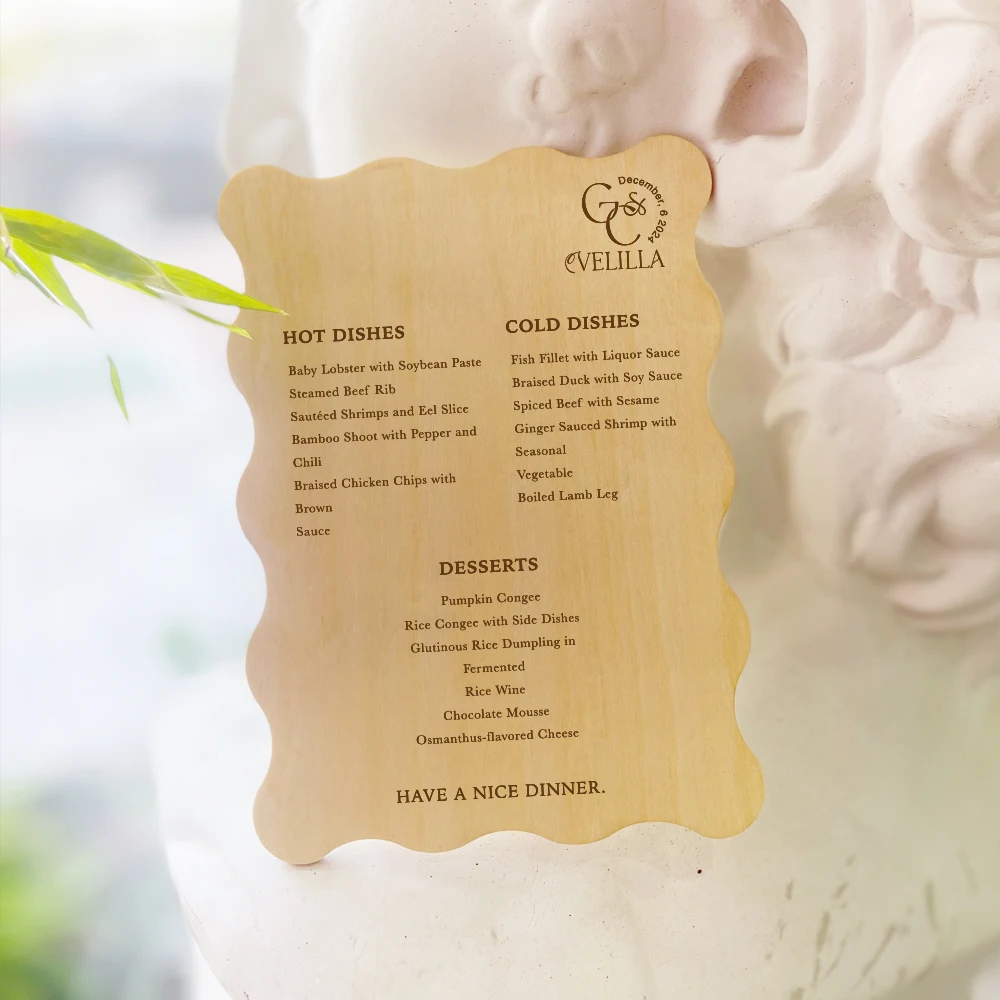 10pcs Personalized Custom Menus Laser Engraved Wedding Menus Romantic Wedding Menus Wooden Handmade Menus Wedding Invitations