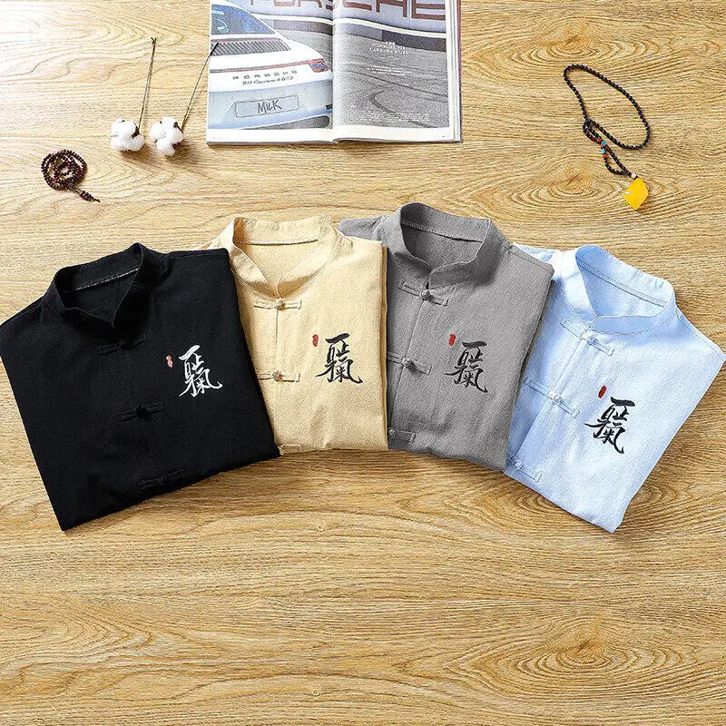 2025 summer Men's Casual Sets Chinese style Shirts + Pants 100% Cotton linen Sportswear Male Fashion Chinese style trousers