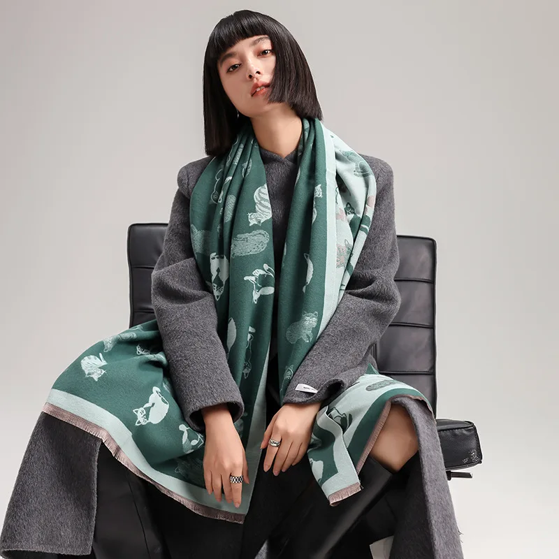 

Women Autumn Winter Cat Print Scarf Sweet Cute Imitation Cashmere Warm Elegant Air Conditioner Shawl Wrap Neck Warmer