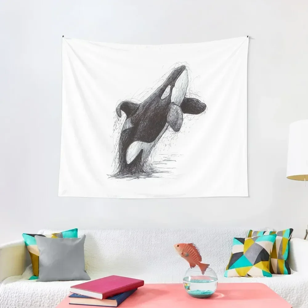 

Ulises the Killer Whale Scribble Tapestry Wallpaper Wall Decor Hanging Decorations For Your Bedroom Tapestry