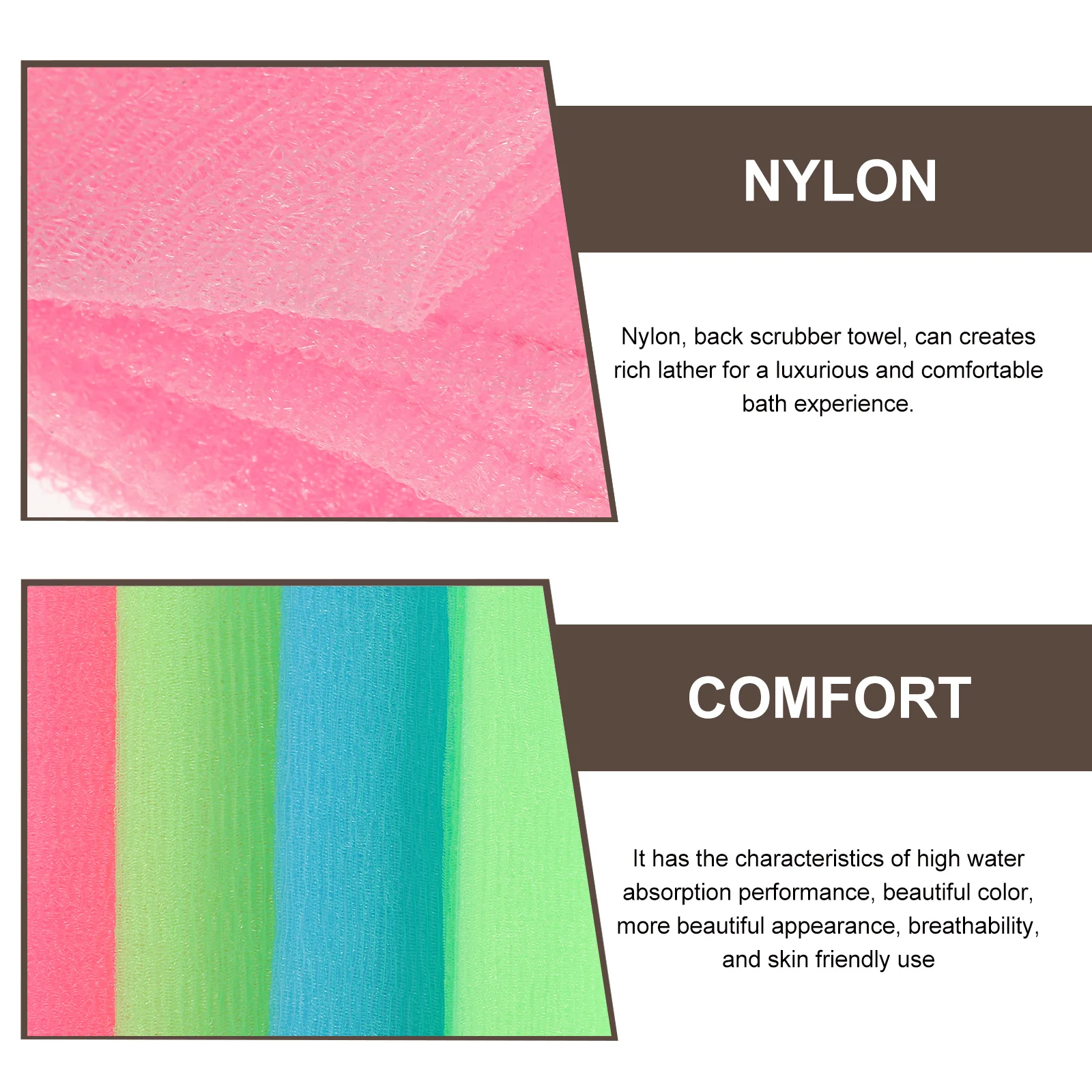 

4Pcs Nylon Bath Towel Long Exfoliating Design Rich Lather for Neck Cleaning Fast Drying Travel Lightweight Shower Spa
