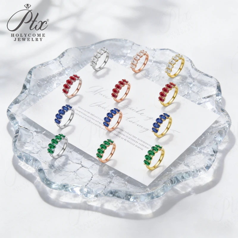 

2.5ct Oval Cut Moissanite and Created Emerald Sapphire Ruby Ring VVS1 S925 White Yellow Rose Gold Fine Jewelry for Women