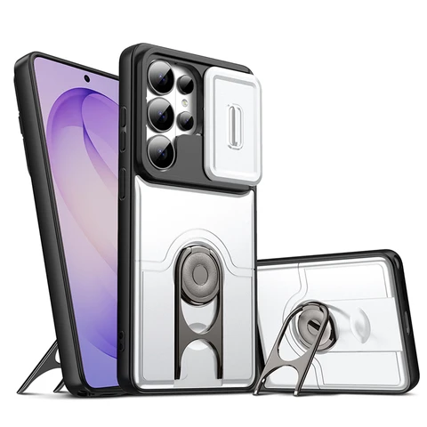 Sliding Camera Lens Protection Armor Phone Cases For Samsung Galaxy S26 S25 S24 S23 Ultra Plus FE 360° Rotate Ring Holder Cover