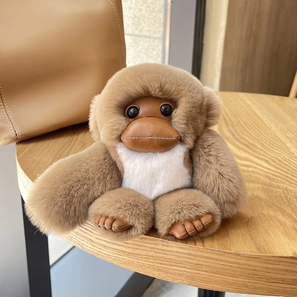 Porte-clés animaux en peluche, petit singe porte-bonheur, poupée en peluche, fourrure douce, lapin Rex, porte-clés singe, dessin animé Kawaii
