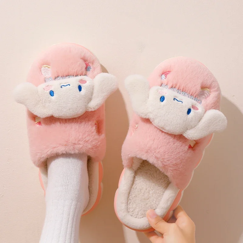 2024 New Winter Warm Cute Cartoon Indoor Mule Soft Non-slip Fluffy Slippers For Women Closed-toe Slides Ladies Home Cotton Shoes