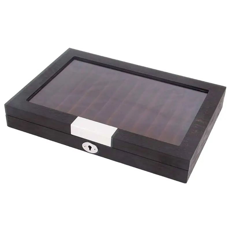 1 Piece Wood Pen Display Box Deluxe Pen Case With Key Transparent Window Fountain Storage Showcase Organizer-Collection 12 Slots