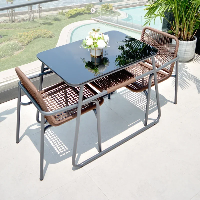 rattan dining table and chairs three-piece set, garden waterproof and sunscreen outdoor furniture starting from two pieces