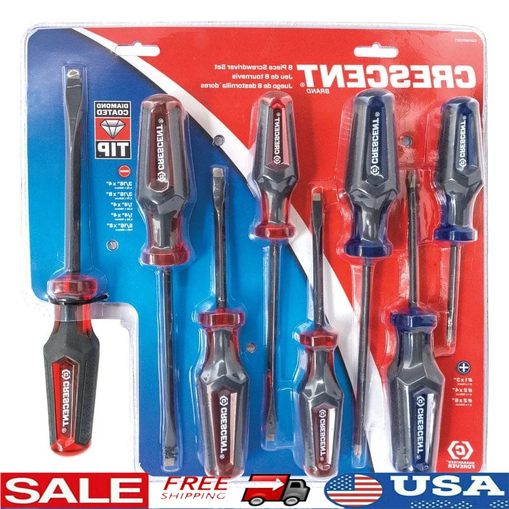 

8 Piece Screwdriver Set Phillips Slotted Drive Tools Hand Power Tool Set Includes Various Sizes Repair and Maintenance