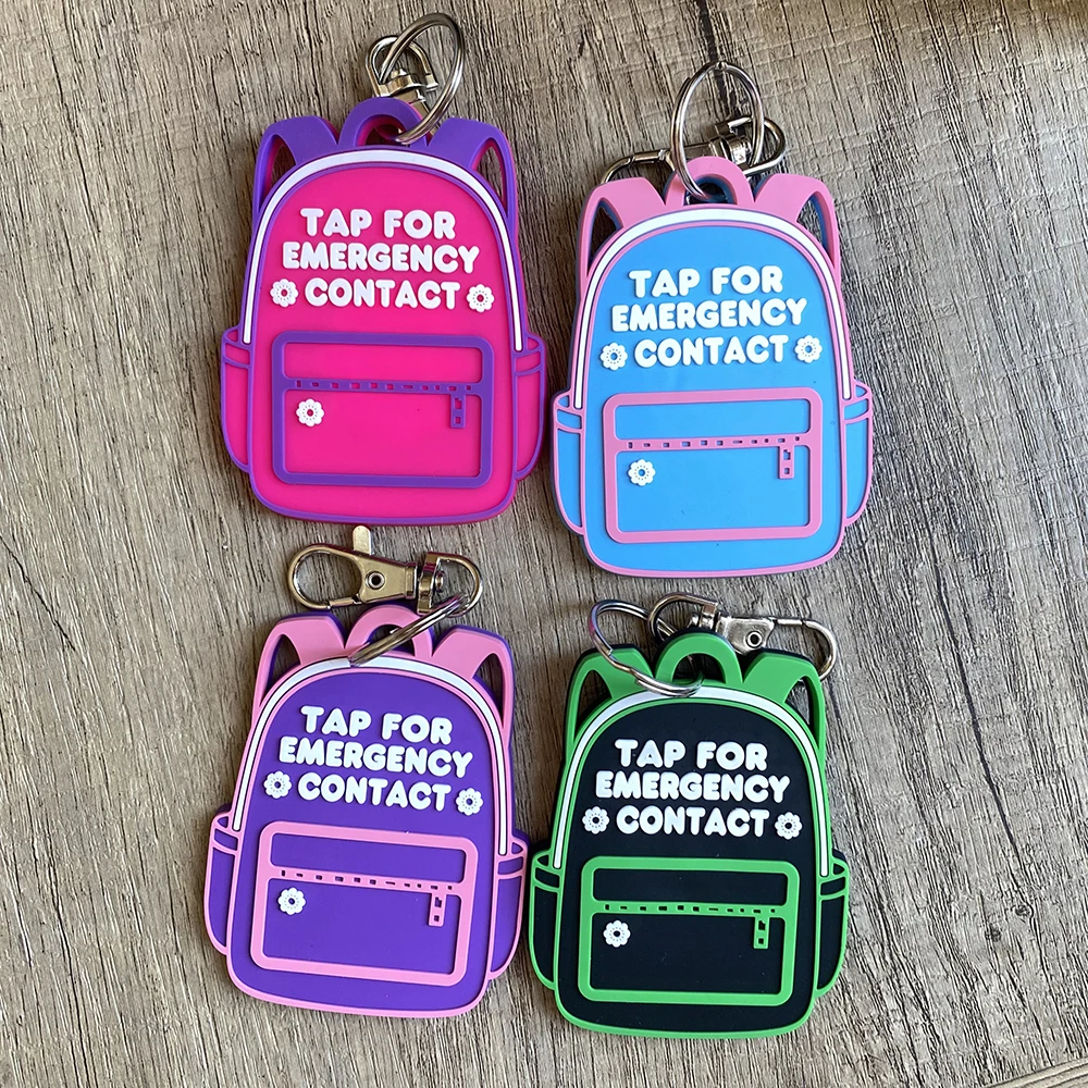 

Silicone Flexible Kids Backpack Key Tag Waterproof NFC Tap Emergency Contact Children Safety Keychain